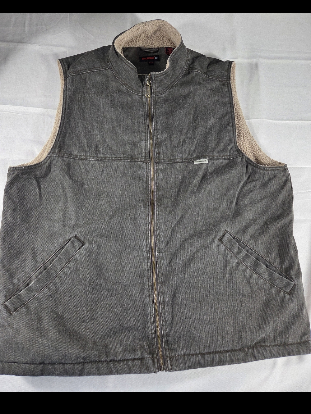 Wolverine Sherpa Lined Canvas Work Vest Gray Full Zip XL Tall